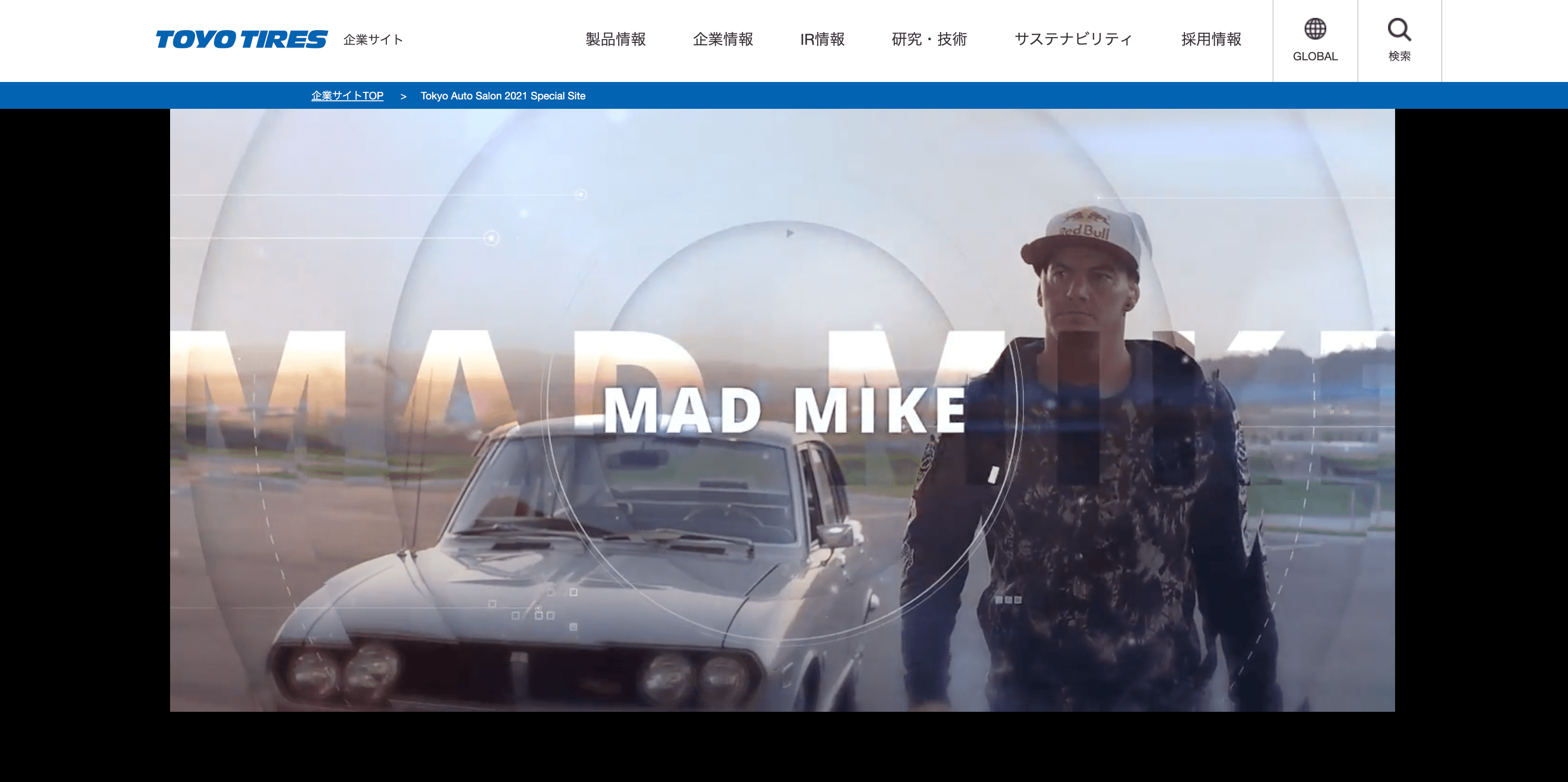 TOYO TIRESのWebサイトのスクリーンショット